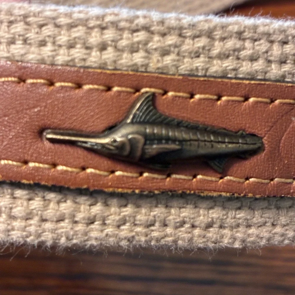 Zep-Pro Marlin Fish Belt Mens 40 Brown Canvas Leather Coastal Nautical USA Made